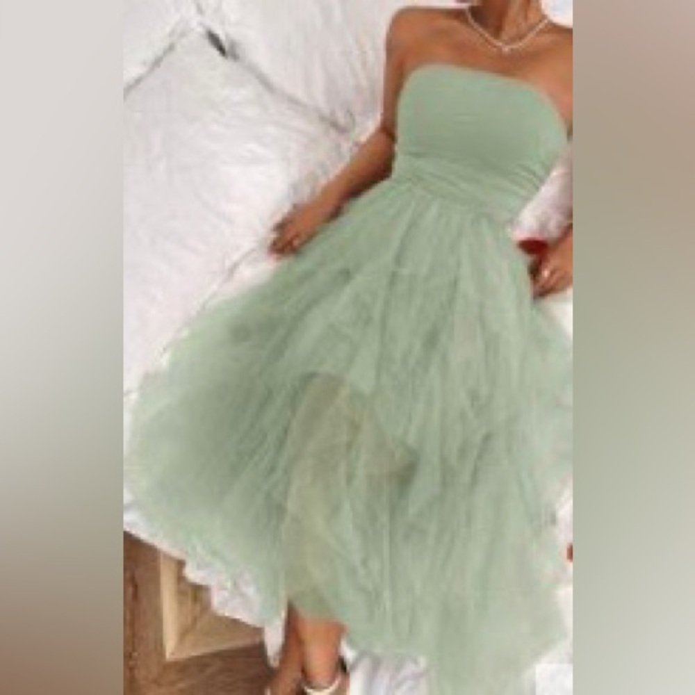 SHEIN Green Strapless Sundress for Weddings